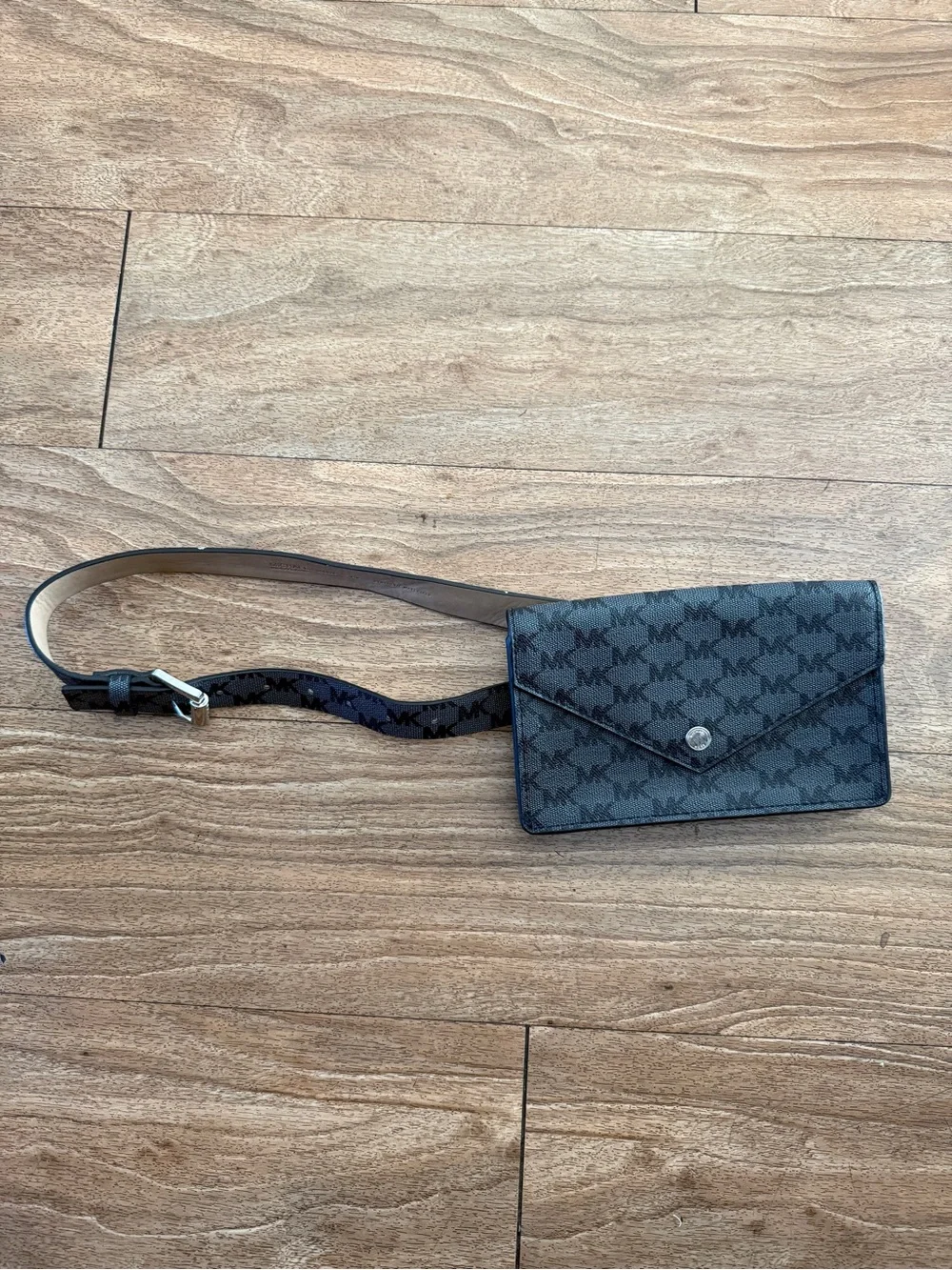Michael Kors Gray and Black Monogram Envelope Crossbody Wallet